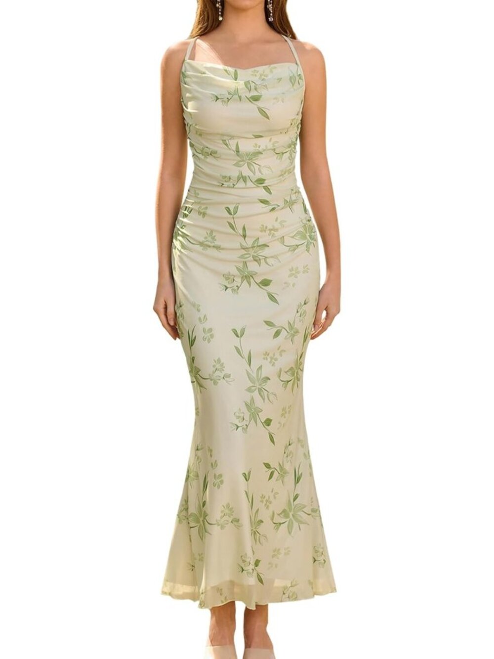 Floral Bodycon Ruched Long Dress for Women - Perfect Fall Wedding Guest Outfit